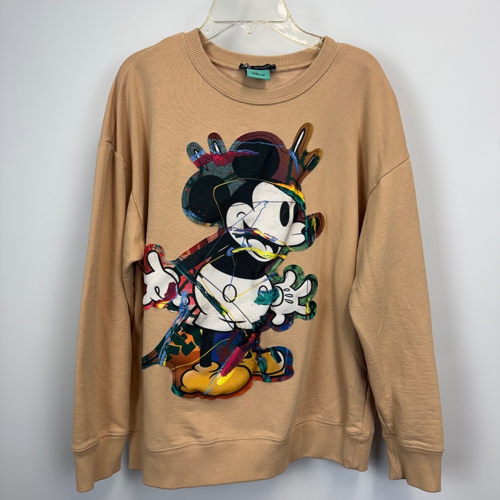 Zara Disney Mickey Mouse Abstract Graphic Sweatshirt Tan Beige Womens Medium
